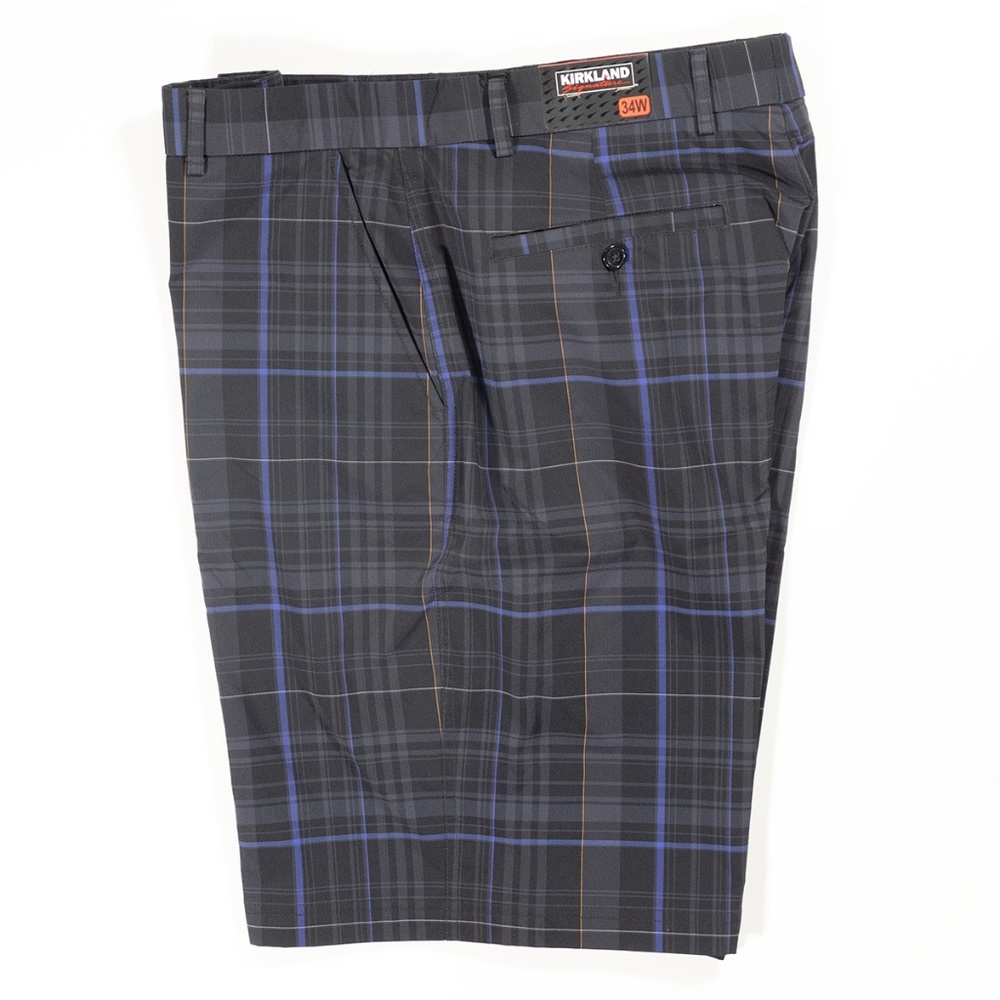 Kirkland Signature Men's Shorts 34 Waist, Black & Blue Plaid, 21-1/2" L